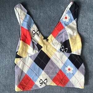 Lisa Says Gah Multicolor Plaid Crop Top